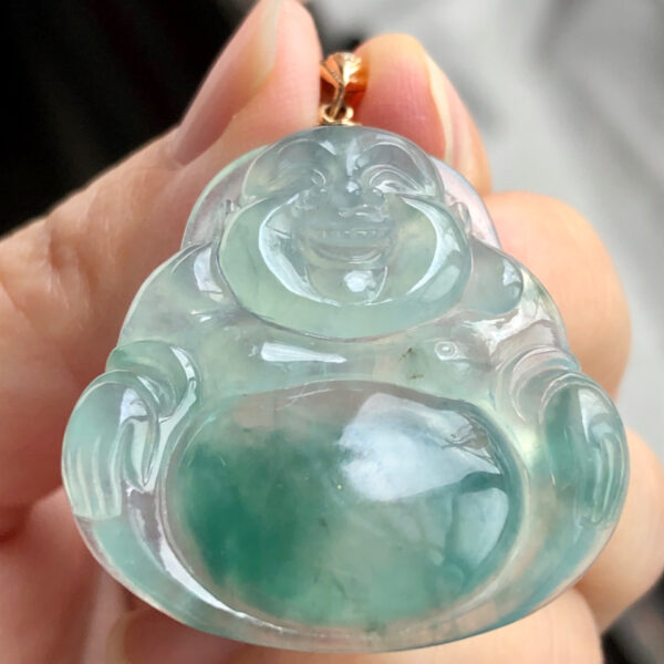 冰种飘花翡翠玉佛挂件